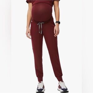 FIGS Zamora Maternity Burgundy Jogger Scrub Pants Women's XS tall preloved